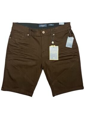 Marc Asher New York Men’s Slim Fit Shorts W34 Brown Stretch Cotton Blend